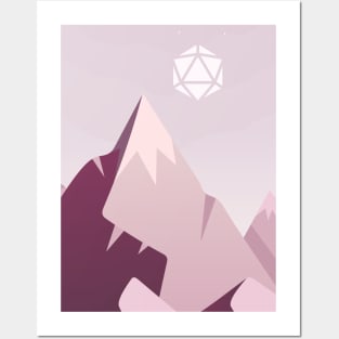 Minimalist Rocky Mountain Polyhedral D20 Dice Sun RPG Landscape Posters and Art